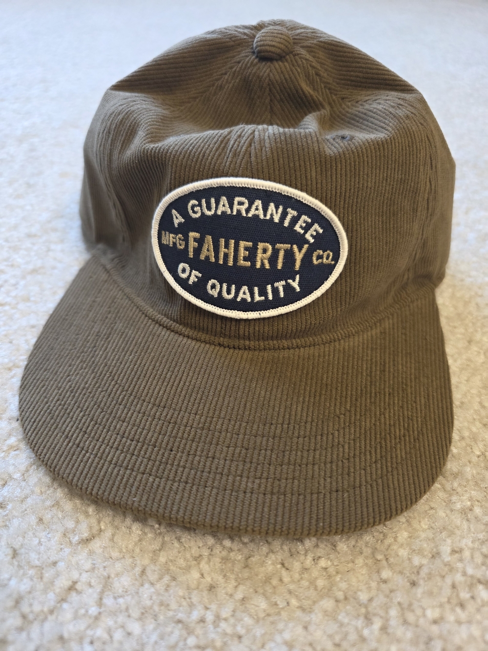 Faherty Mens Brown Corduroy Baseball Hat with Navy and White Patch